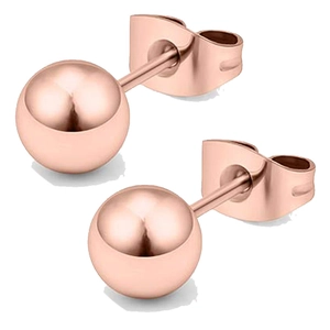 Set di orecchini a lobo a sfera minimalisti in oro rosa con finitura lucida a specchio