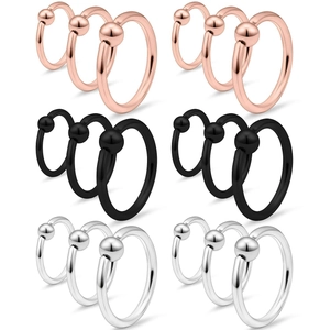 18-piece stainless steel captive bead ring set in rose gold, black, and silver finishes