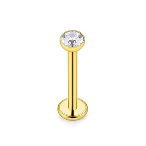 Set di 12 piercing per labbra in acciaio dorato con brillanti zirconi tondi trasparenti