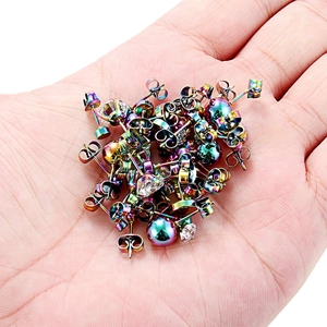 Ensemble de boucles d'oreilles arc-en-ciel en acier inoxydable avec zircons