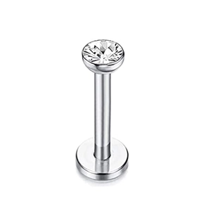 12-piece set of silver stainless steel labret studs with sparkling CZ stones and flat back