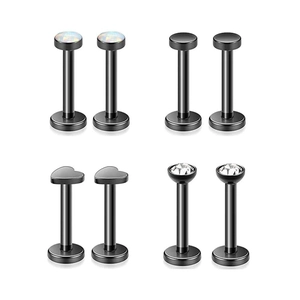 Piercing al Labbro in Acciaio Inossidabile Nero Set Opale Cuore Zirconia Labret Gioielli Piercing Uomo Donna Collezione Accessori