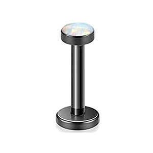 Piercing labret in acciaio inossidabile nero con una pietra di opale bianco tonda