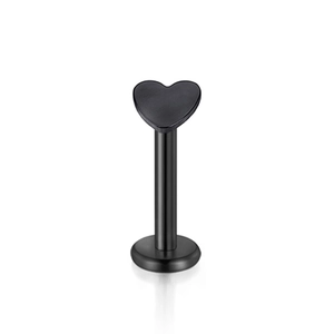 Piercing labret in acciaio inossidabile nero con design a cuore e finitura opaca