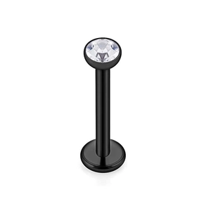 12-piece black stainless steel lip stud set with sparkling clear cubic zirconia stones