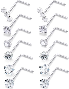 L-Förmige Nasenstecker Aus Edelstahl Mit Zirkonia Herz Stern Rund Quadrat Eingelegt Unisex Körper Piercing Schmuck