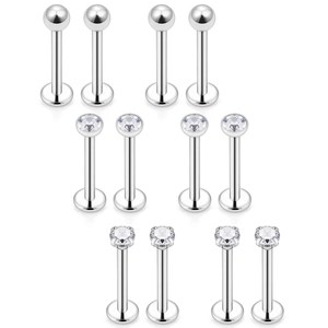 16G Stainless Steel Lip Rings Labret Studs Set Medusa Monroe Piercing Jewelry With Zirconia Ball Hypoallergenic Body Jewelry