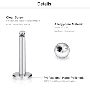 Hypoallergenic 316L stainless steel labret stud set with polished threaded ball
