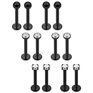 316L Roestvrij Staal Zwart Labret Piercing 16G Sieraden Met Zirkonia Bal Voor Vrouwen Mannen Lip Monroe Medusa Ring