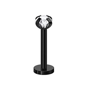 Close-up of 16G black stainless steel labret stud with a clear sparkling cubic zirconia