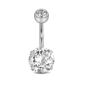 Set de 3 piercings de ombligo en acero inoxidable con circonita blanca de 4 garras