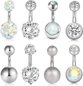 Piercing para el Ombligo de Acero Inoxidable Joyería Zirconia Strass Ópalo Sintético Mate Pulido para Decoración Corporal de Mujer
