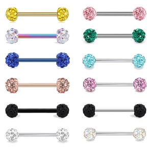 Stainless Steel Body Piercing Barbell Shamballa Pave Rhinestone Ball Tongue Nipple Ring Nipple Stud Body Jewelry For Unisex
