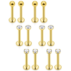 Ensemble de Piercings Lèvre en Acier Inoxydable 316L Plaqué Or Zircone Labret Studs Boule Sertissage Griffes Bezel Bijoux de Piercing Unisex