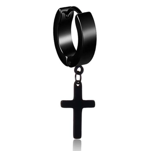 Boucle d'oreille noire en acier inoxydable avec pendentif croix pour hommes et femmes
