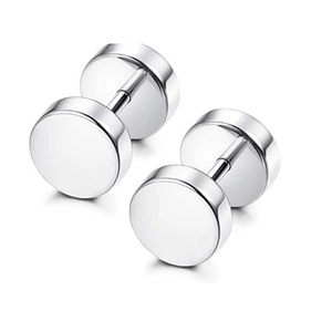 Polished stainless steel barbell stud earrings featuring a minimalist flat circle design