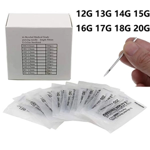 Set di aghi per piercing sterili in acciaio inossidabile con tabella di misure assortite