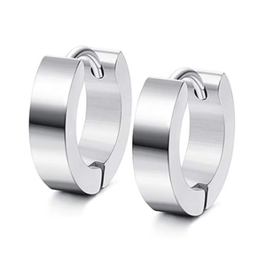 Polished silver 316L stainless steel huggie earrings with a wide minimalist band design