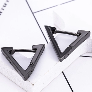 Orecchini a triangolo minimalisti in acciaio nero con marchio S925 inciso