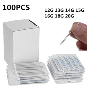 Set di 100 aghi per piercing sterili in acciaio inossidabile varie misure 12G-20G