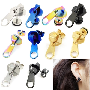 Pendientes de Botón de Acero Inoxidable con Diseño de Tirador de Cremallera para Hombre Mujer Estilo Punk Gótico Urbano