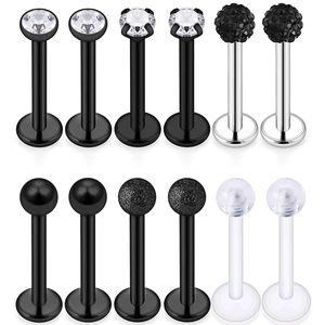 316L Stainless Steel Acrylic Lip Piercing For Women Men Black Silver Zirconia Labret Stud Earring Tragus Piercing Jewelry
