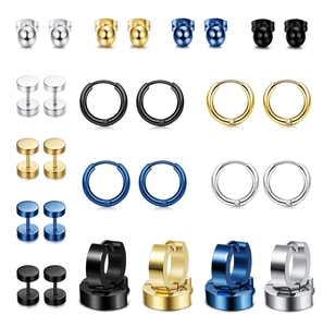 16 pairs of stainless steel earrings set for men and women in silver gold black and blue