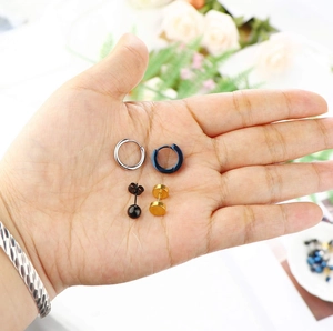 16 pairs of stainless steel stud earrings and hoop set in four metallic colors for daily wear