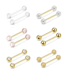 Piercings de Langue en Acier Inoxydable Or pour Femmes Hommes Bijoux de Corps Styles Mixtes Boule Acrylique Zircone