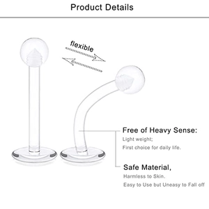 Set of 12 flexible acrylic labret studs in clear safe material and lightweight design