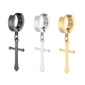 Orecchini a cerchio in acciaio inox con pendenti a croce nei colori nero argento oro