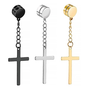 Orecchini magnetici a croce in nero, argento e oro per chi non ha i lobi forati