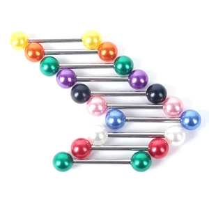 Piercings de langue et de mamelon en acier inoxydable avec perles acryliques colorées
