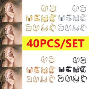 Set di 40 earcuff in oro argento oro rosa e nero per orecchie senza fori per orecchini