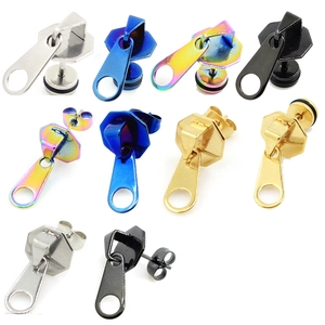 Pendientes de presión con forma de cremallera en varios colores como oro y plata