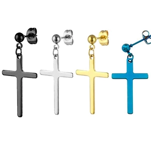 Orecchini a croce minimalisti in nero, argento, oro e blu in acciaio inossidabile lucido