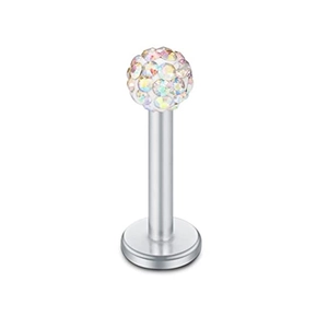 Set di 12 piercing per labbra in acciaio inox con sfere Shamballa in cristallo AB