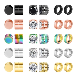 Stainless Steel Magnetic Stud Earrings Non Pierced Clip On Hoop Earrings For Men Women Zirconia Round Geometric Jewelry