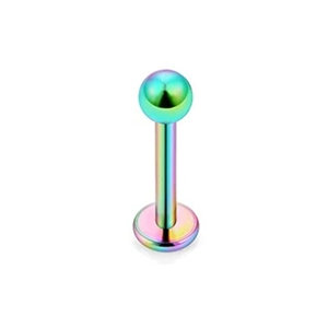 Piercing labbro arcobaleno in acciaio inossidabile con sfera lucida e base piatta