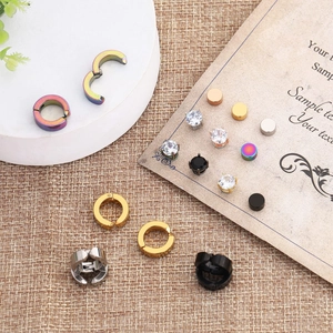 15 pairs of stainless steel magnetic and hoop earrings set in black gold silver rainbow