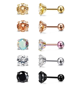 Boucles d'Oreilles Clous en Acier Inoxydable Zircone Ronde Serti 4 Griffes Fermoir à Vis pour Femmes Hommes Unisexe Bijoux Minimalistes