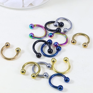 Set de piercings de nariz herradura de acero inoxidable en plata, oro, negro y arcoíris