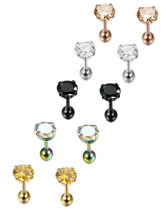 Lot de cinq boucles d'oreilles en zircone ronde avec sertissage à quatre griffes