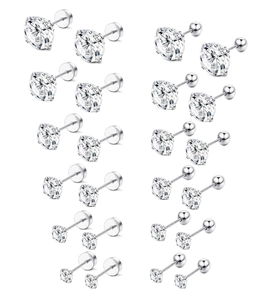 12 Paar Edelstahl-Ohrstecker-Set mit klaren Zirkonia in verschiedenen Größen