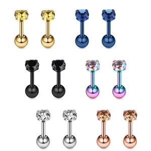 Lot de six paires de boucles d'oreilles en zircon à 4 griffes en divers finis d'acier inoxydable