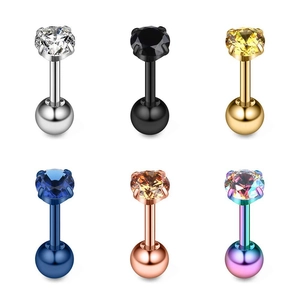 Vue détaillée de boucles d'oreilles en zircon rond à 4 griffes en six couleurs métal