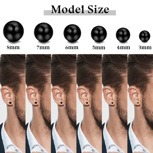 Guida alle taglie orecchini a sfera neri in acciaio inox da 3mm a 8mm con foto del modello