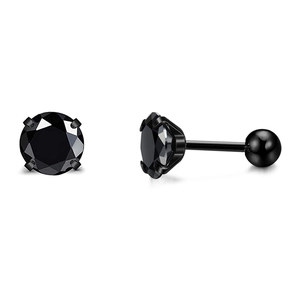 Détail des boucles d'oreilles en zircon noir avec serti 4 griffes et fermoir à vis à bille