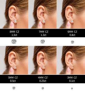 Detaillierter Vergleich von Zirkonia-Ohrsteckern in Größen von 3mm bis 8mm