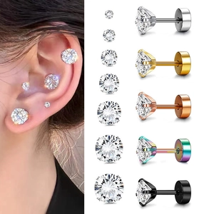 Boucles d'Oreilles Clous en Acier Inoxydable avec Zircone à 4 Griffes pour Hommes Femmes Minimalistes Fermoir à Vis Bijoux de Piercing
